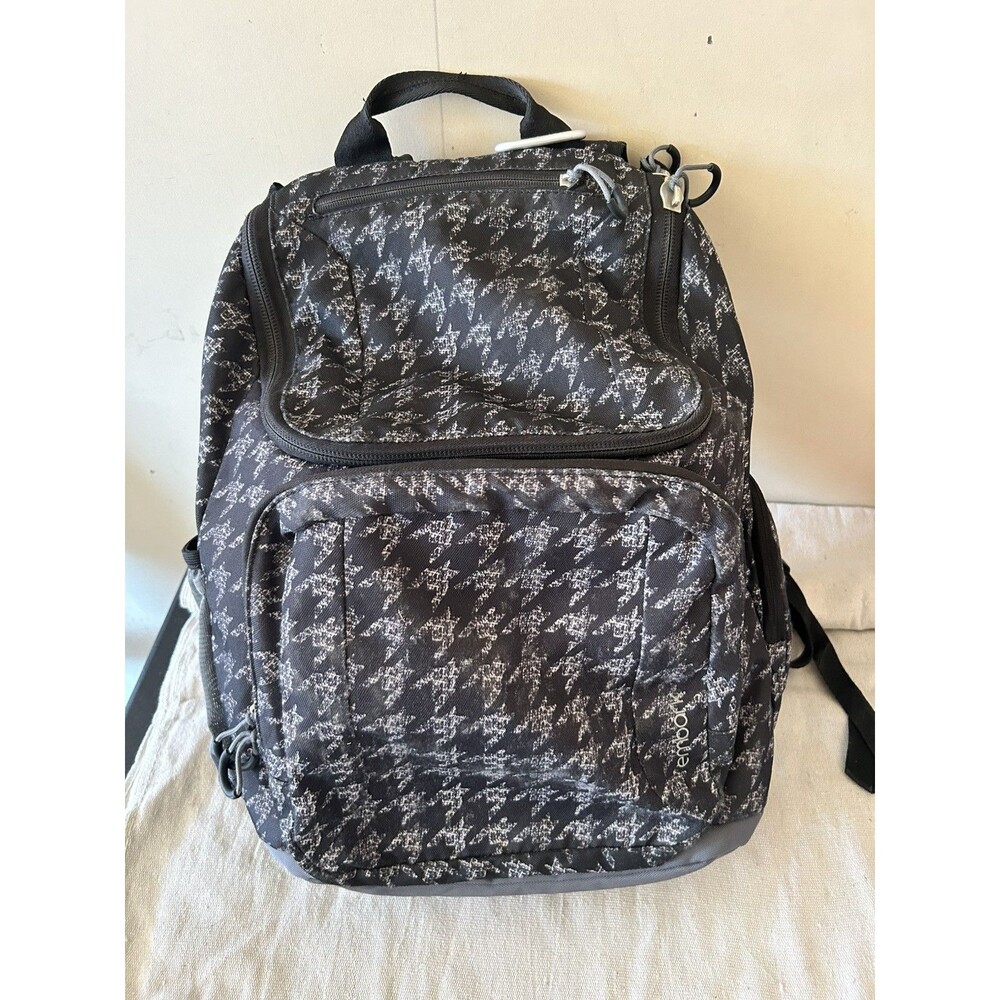 Embark Backpack Black Grey Houndstooth Pattern Multi Pocket Travel School Bag